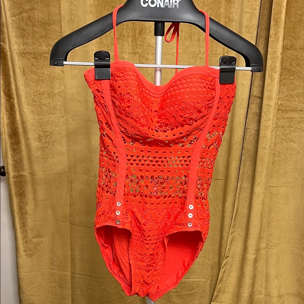 Robin Piccone ReddishCrochet One-Piece Swimsuit